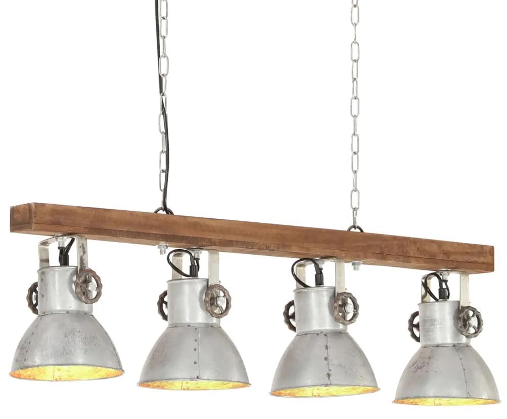 Lampa suspendata industriala, argintiu, lemn de mango, E27