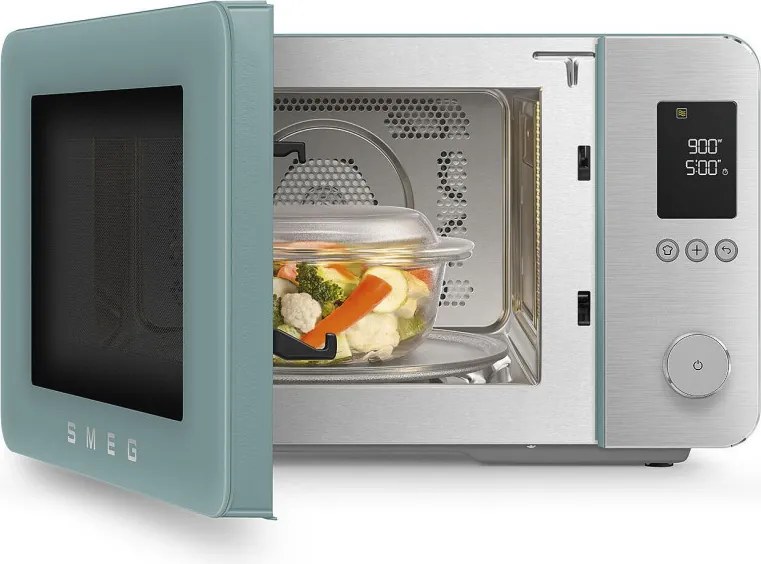 Cuptor cu microunde combinat cu aer cald SMEG Collezione MOC02EGMEU, 900 W, 27 l, 25 de programe, închidere lină, setări personalizate, verde