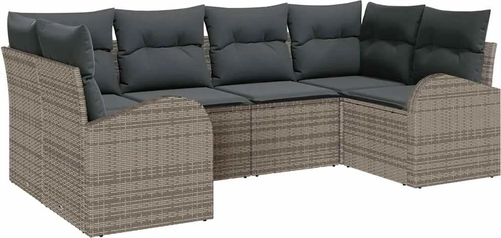 vidaXL Set de canapele pentru grădină cu pernă 6 pcs Gri Poli Rattan