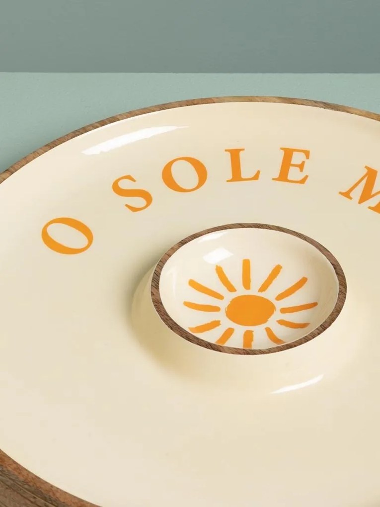 Platou servire din lemn de mango , cu compartiment sos , " O sole mio "