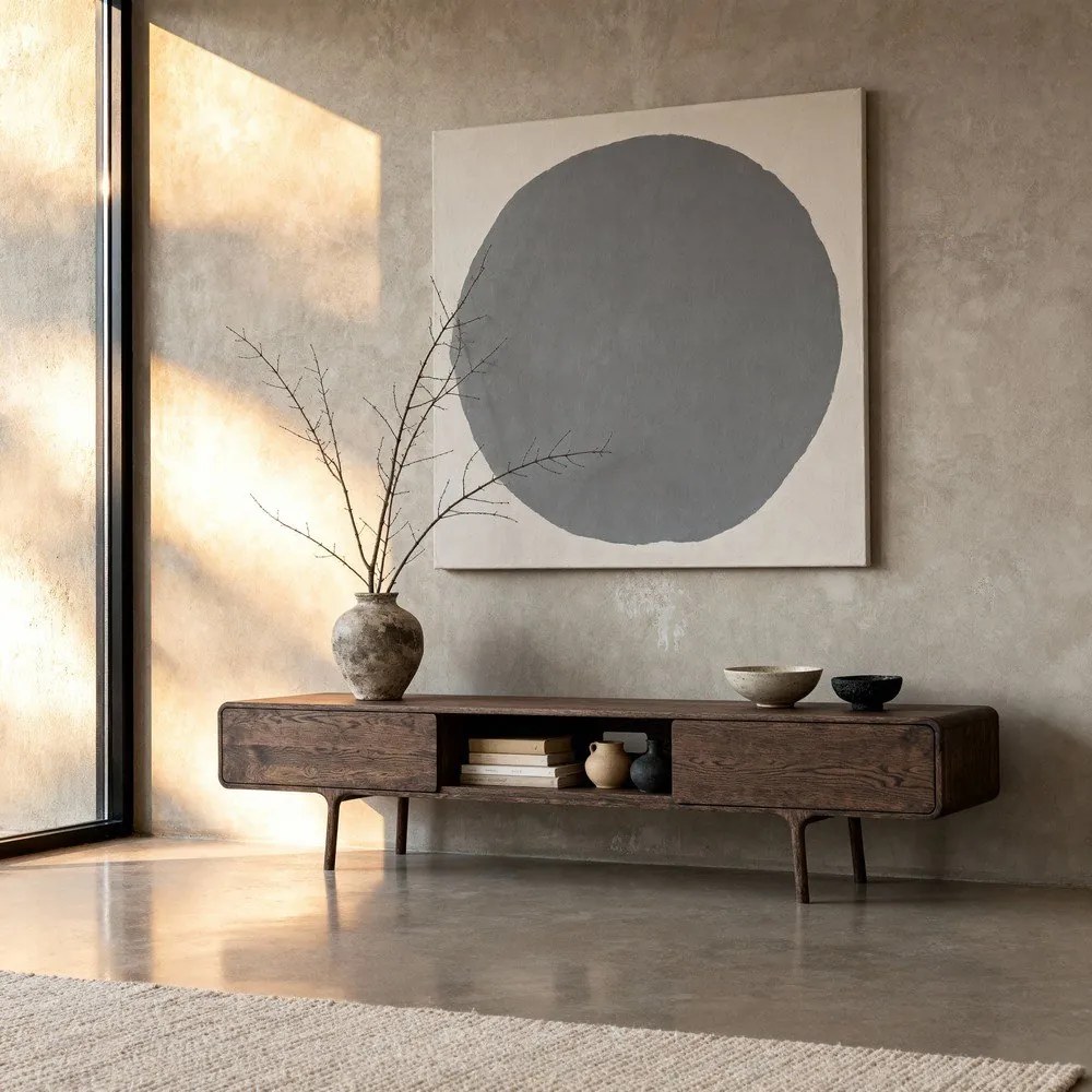 Comodă TV maro din lemn de stejar 220x45x45 cm Fawn – Gazzda