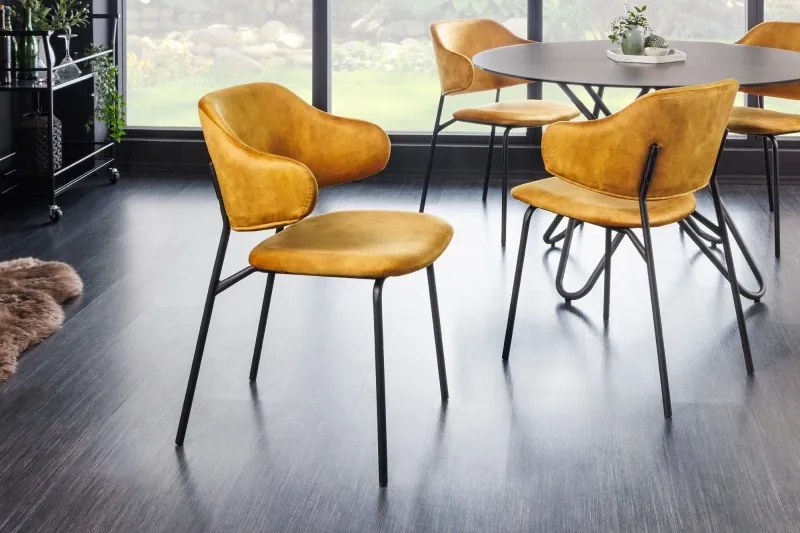Neînvins Scaun de design Tracy catifea galben mustar cu cadru negru