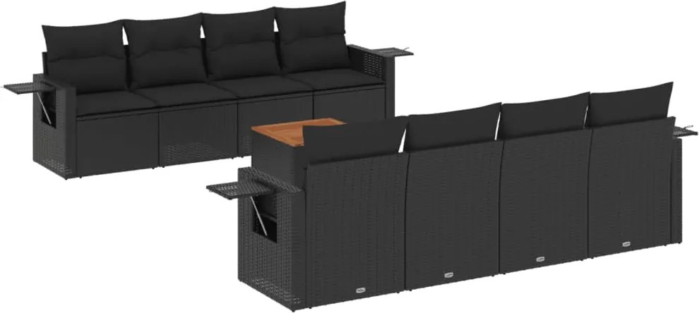 vidaXL Set mobilier de grădină cu perne, 9 piese, negru, poliratan