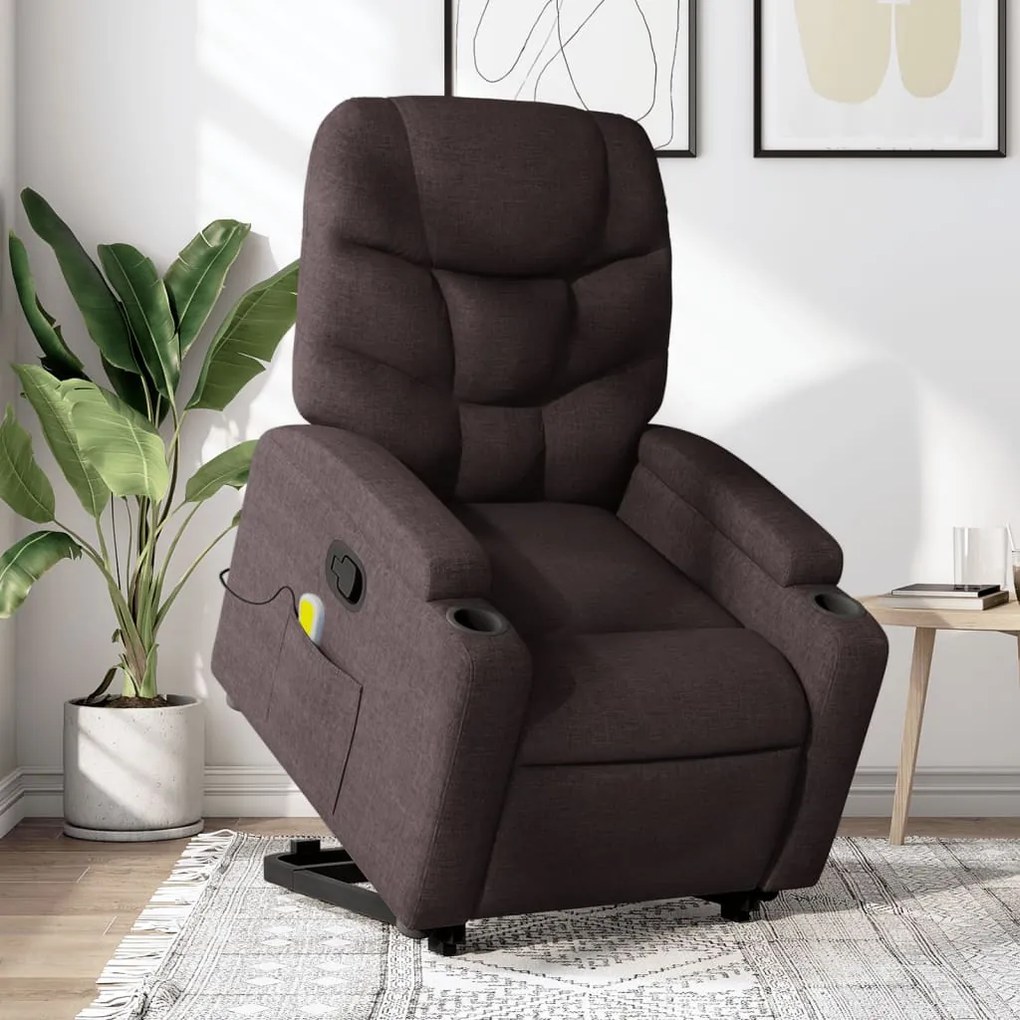 vidaXL Fotoliu rabatabil de masaj, cu ridicare, maro închis, textil