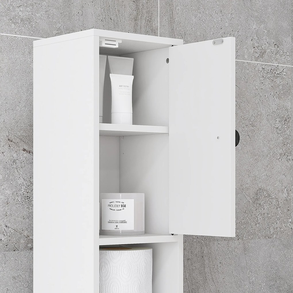 kleankin Cabinet de baie, 4 rafturi, sertar, plăci aglomerate, design subțire, Alb | Aosom Romania