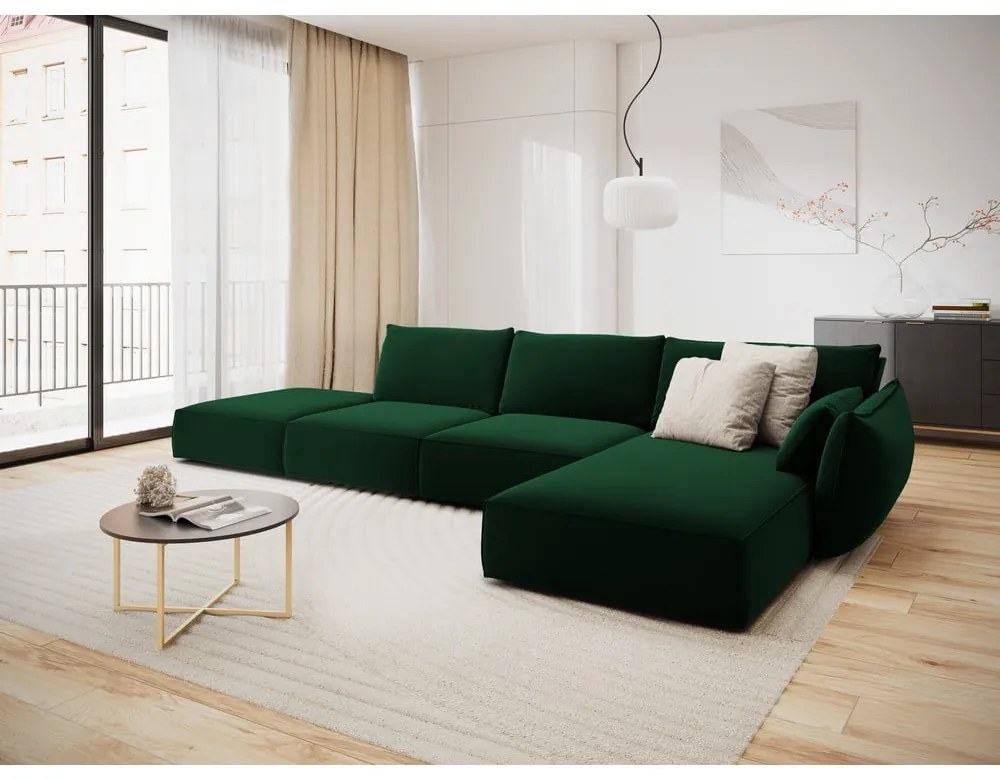 Colțar verde închis cu tapițerie din catifea (cu colț pe partea dreaptă, cu șezlong) Vanda – Mazzini Sofas