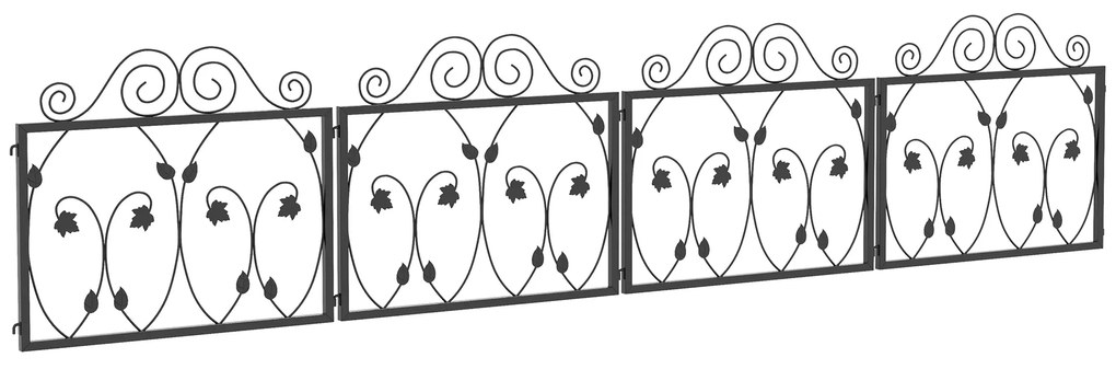 Outsunny Garduri pentru Grădină Exterioară de 4 Panouri 57x47,5 cm Garduri Decorative de Grădină din Oțel cu Unghi Ajustabil Negru | Aosom Romania