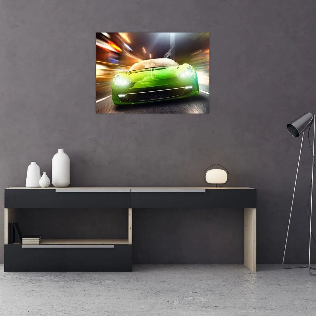 Tablou pe sticlă - Mașină de curse verde (70x50 cm)