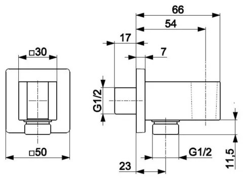 Suport unghiular de duș cu cot de ieșire KFA Armatura 845-051-81 LOGON alamă/negru mat