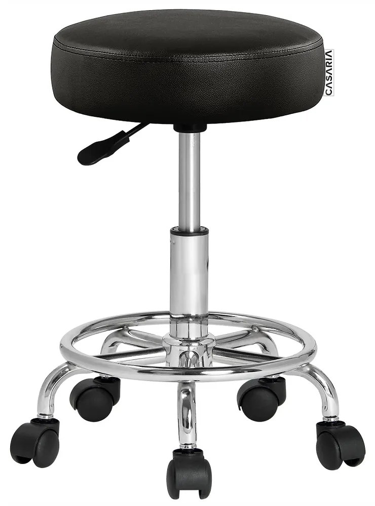 Taburet pe roți OXANA cu suport pentru picioare, Ø35cm, negru Casaria