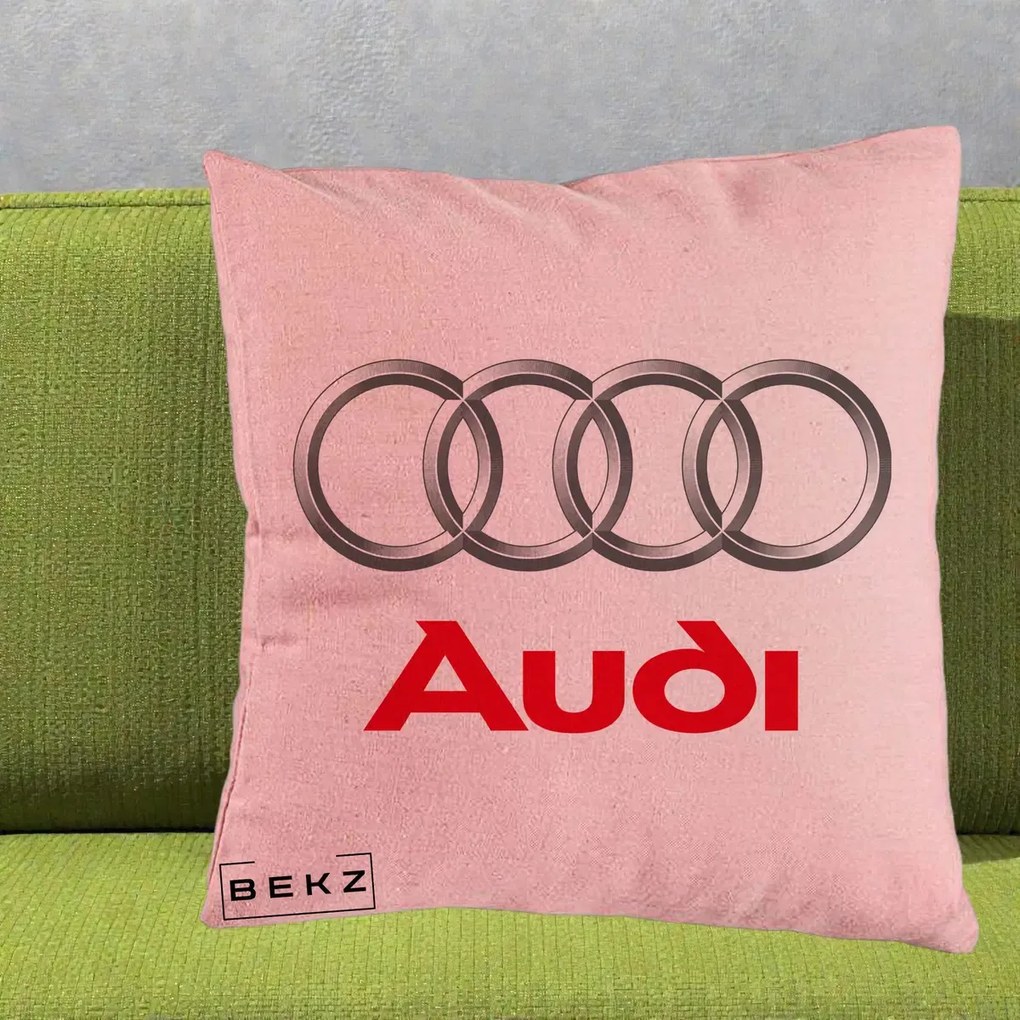 Perna Personalizata cu emblema Audi, 40x40 cm, Roz, Husa Detasabila, Perna Inclusa, BEKZ®