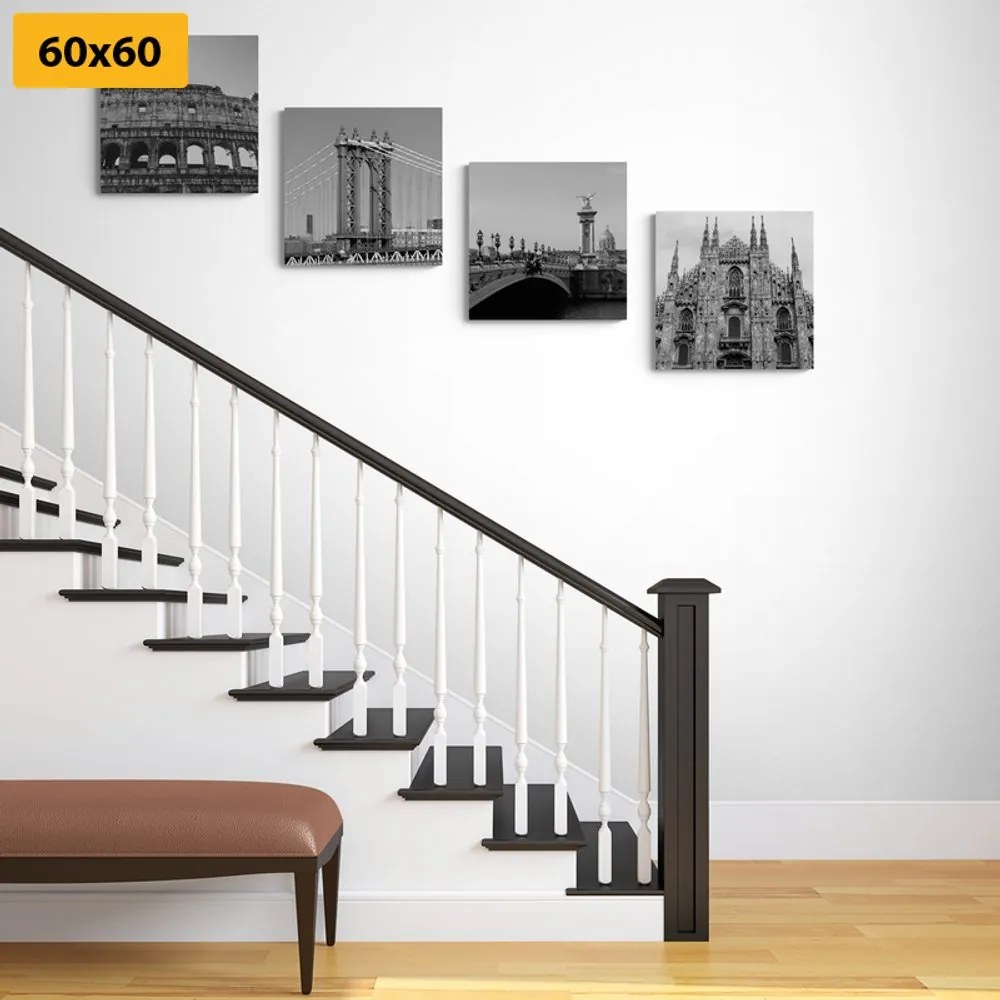 Set tablouri orașe în design alb-negru