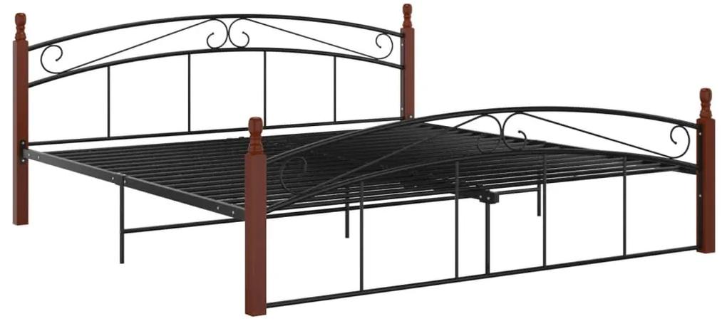 Cadru de pat, negru, 180x200 cm, metal si lemn masiv stejar Maro inchis, 180 x 200 cm