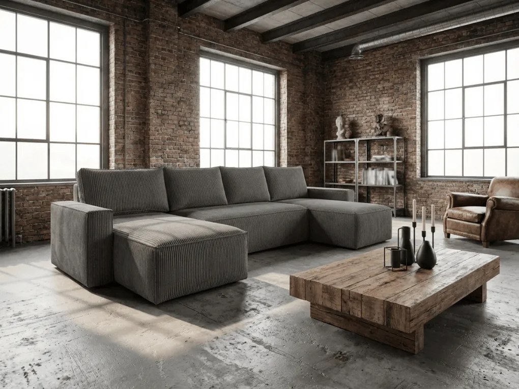 OFERTA Set canapea in forma de U SMART COSARO gri inchis 295x140 cm Calitatea II