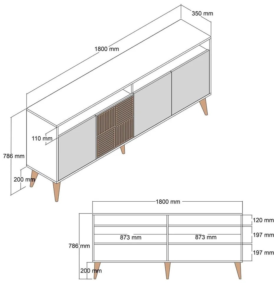 Comodă gri antracit/în culoare naturală joasă cu aspect de lemn de nuc 180x79 cm Milan – Kalune Design