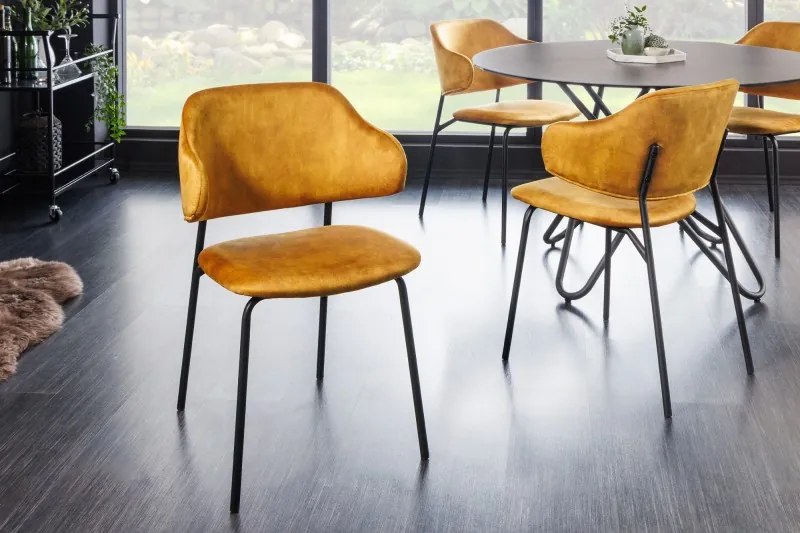 Neînvins Scaun de design Tracy catifea galben mustar cu cadru negru