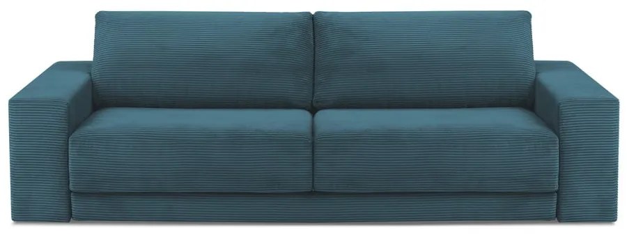 Canapea turcoaz extensibilă cu tapițerie din catifea reiată 250 cm Donatella – Milo Casa
