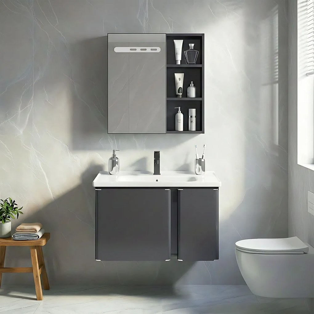 Set mobilier de baie cu lavoar Tula 60cm Grey