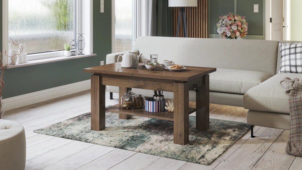 Mazzoni ASTORIA Nuc Elegant - MĂSUȚĂ EXTENSIBILĂ MĂSUȚĂ DE CAFEA CU RAFT