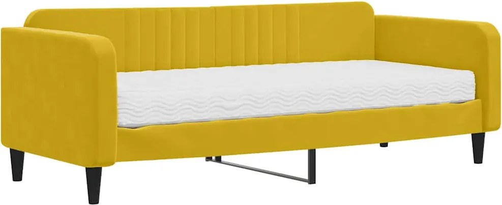 vidaXL Pat de zi cu saltea, galben, 90x200 cm, catifea