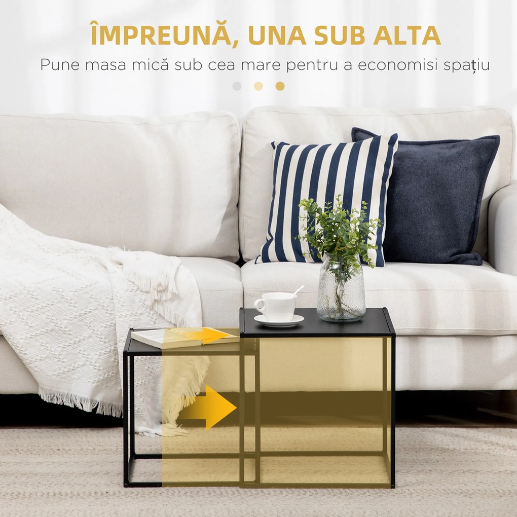 HOMCOM Set de 2 masute de cafea patrate stivuibile, masute laterale si de living din otel, alb | Aosom Romania
