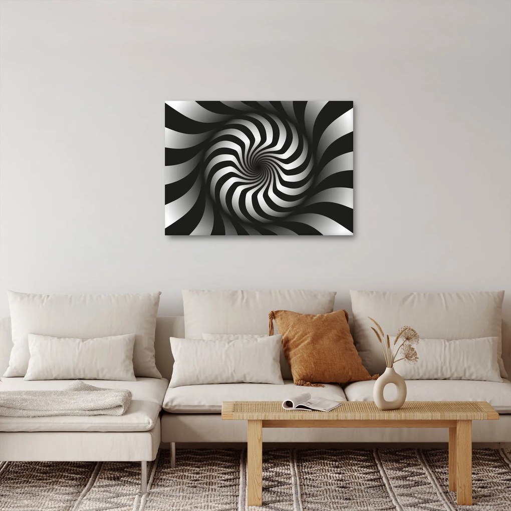 Tablou abstract cu spirala alb neagră (70x50 cm)