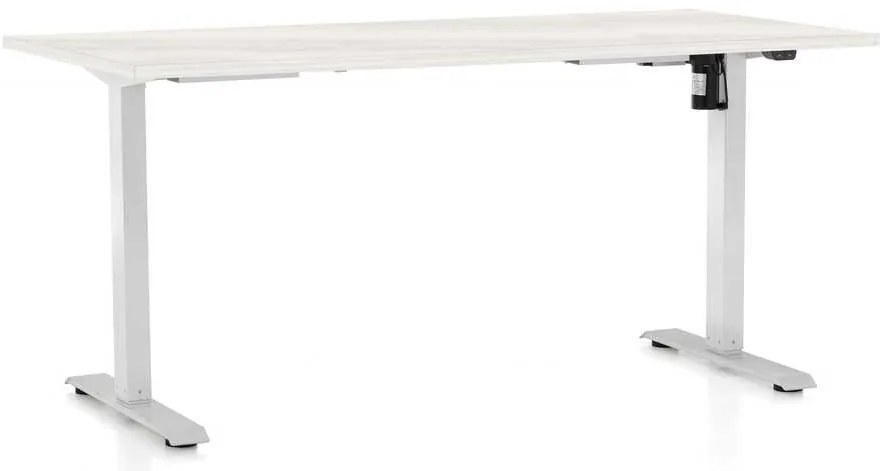 Masă înălțime reglabilă OfficeTech A, 160 x 80 cm, picioare albe, frasin alb