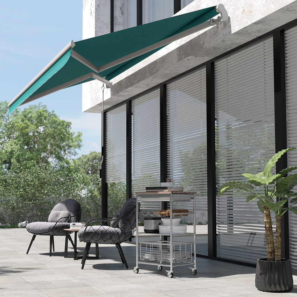 Copertina Soare Retractabila cu Manivela, Outsunny, Metal si Aluminiu, Verde, 400x250cm | Aosom Romania