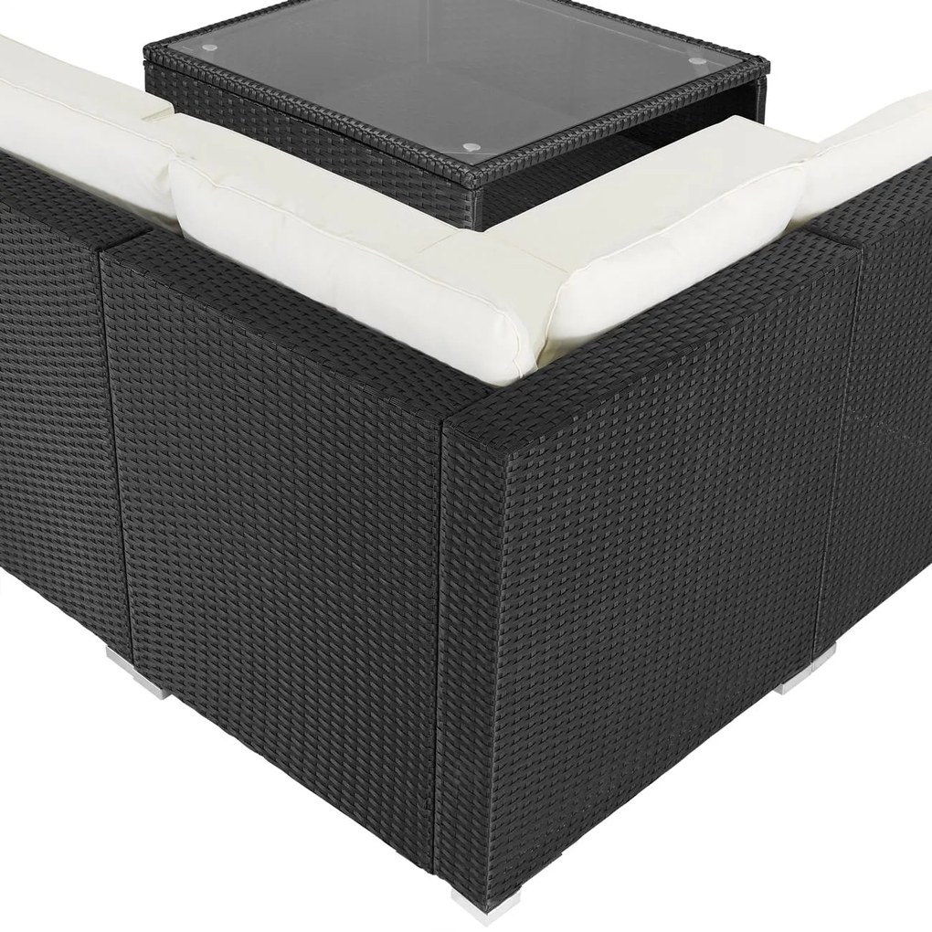 Deuba Set rattan de gradina XXL - perne negre/crem