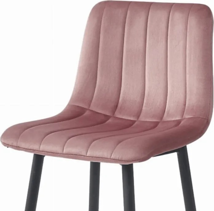 Scaun de bar POZZA VELVET cu picioare negre, roz
