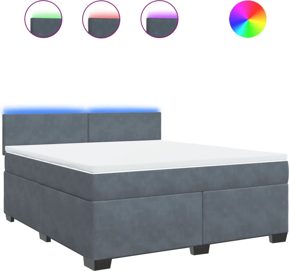 vidaXL Pat box spring cu saltea, gri închis, 180x200 cm, catifea