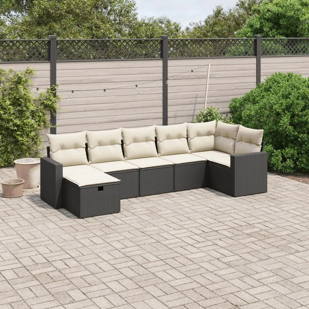 vidaXL Set canapele de grădină cu perne, 7 piese, negru, poliratan