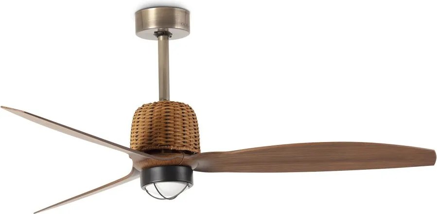 Lustra LED cu Ventilator aplicat tavan cu telecomanda WEAVER M Old gold/walnut