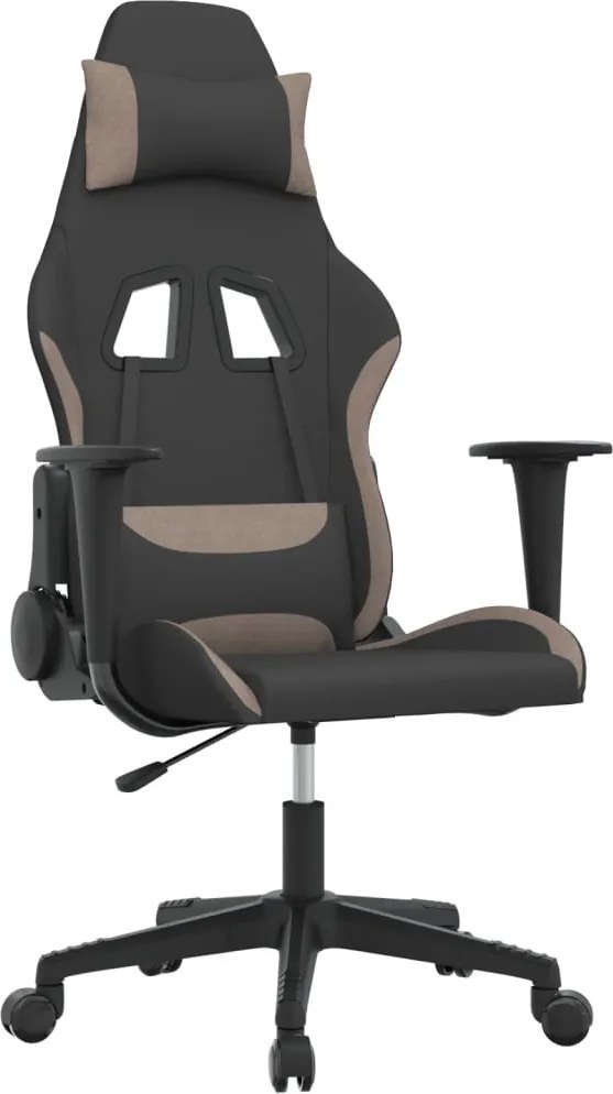 vidaXL Scaun de gaming cu masaj, negru și taupe, material textil