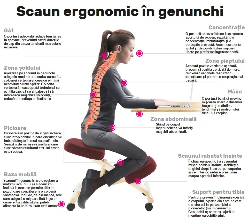 Scaun genunchi ergonomic, negru / fag, GROCO