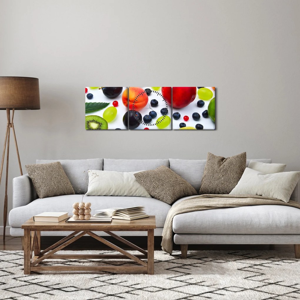 Tablou - fructe cu picături de apă (cu ceas) (90x30 cm)
