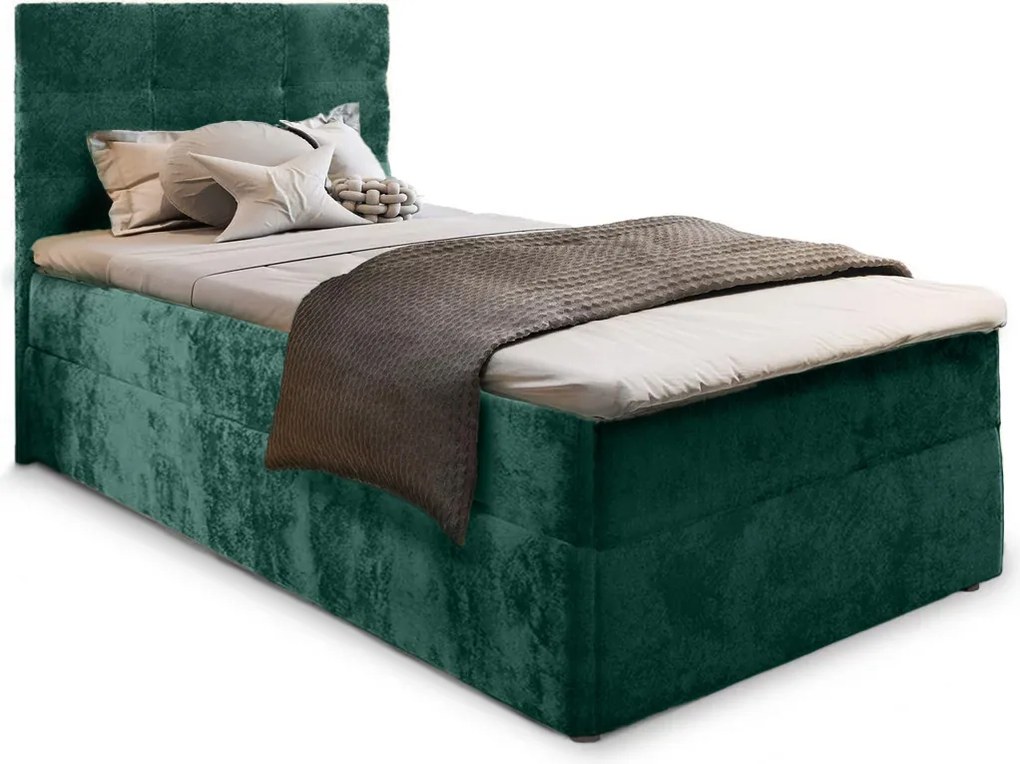 Pat boxspring tapițat GLORIEN VELVET 90x200 cm verde inchis Saltea: Saltea cu arcuri Bonell