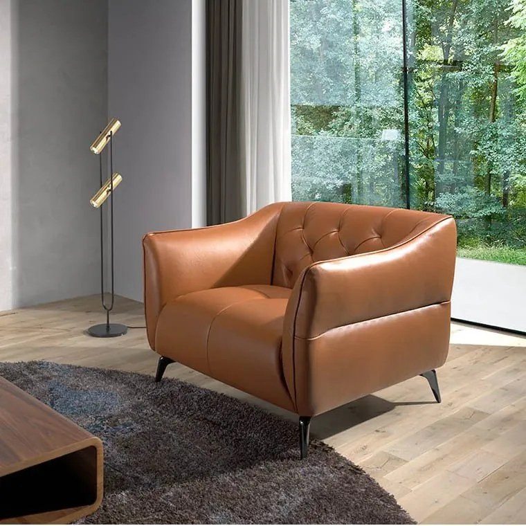 Fotoliu din piele naturala capitonata Cowhide leather brown