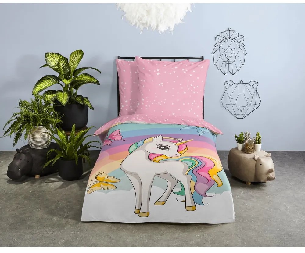 Lenjerie de pat pentru copii roz din bumbac pentru pat de o persoană 140x200 cm Dash – Good Morning