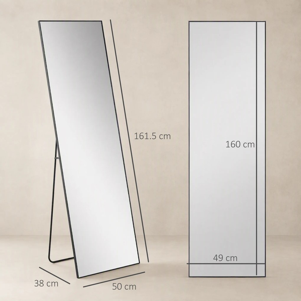 HOMCOM Oglindă Verticală din Metal, 50x2x161.5 cm, Negru | Aosom Romania