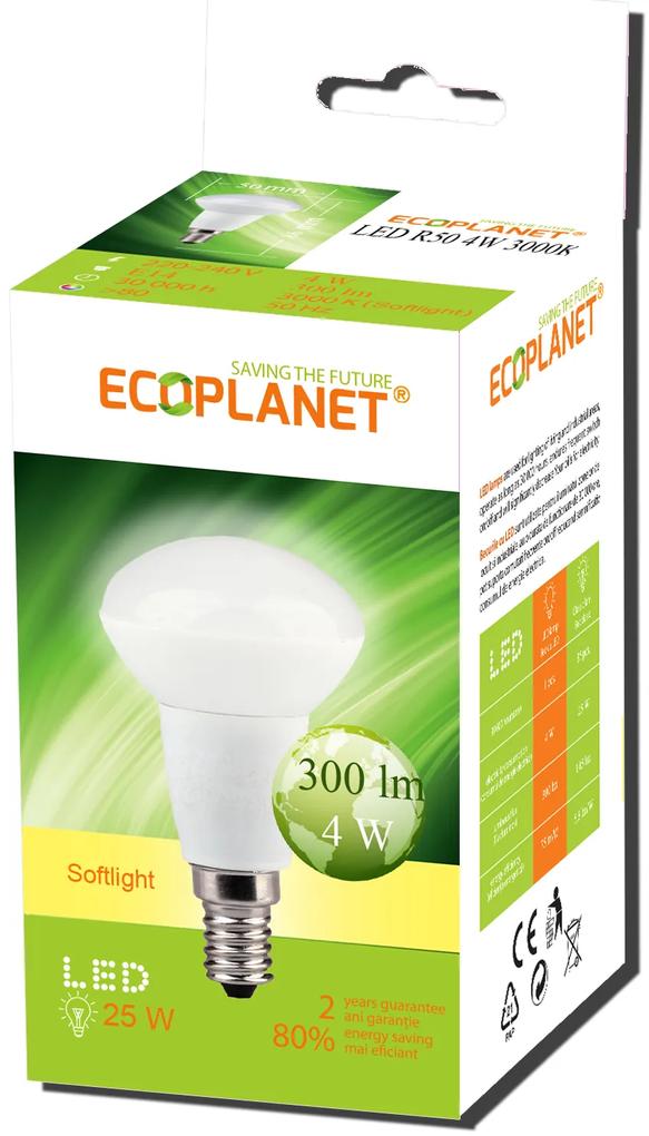 Bec LED Ecoplanet reflector R50, E14, 4W (25W), 300 LM A+, lumina calda 3000K, Mat Lumina calda - 3000K, 1 buc