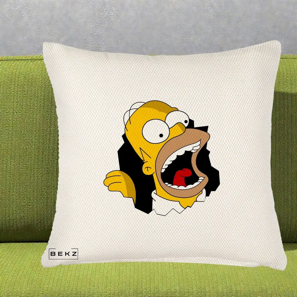 Perna Personalizata Homer Simpson Surpriza, 40x40 cm, Crem Reliefat, Husa Detasabila, Perna Inclusa, BEKZ®