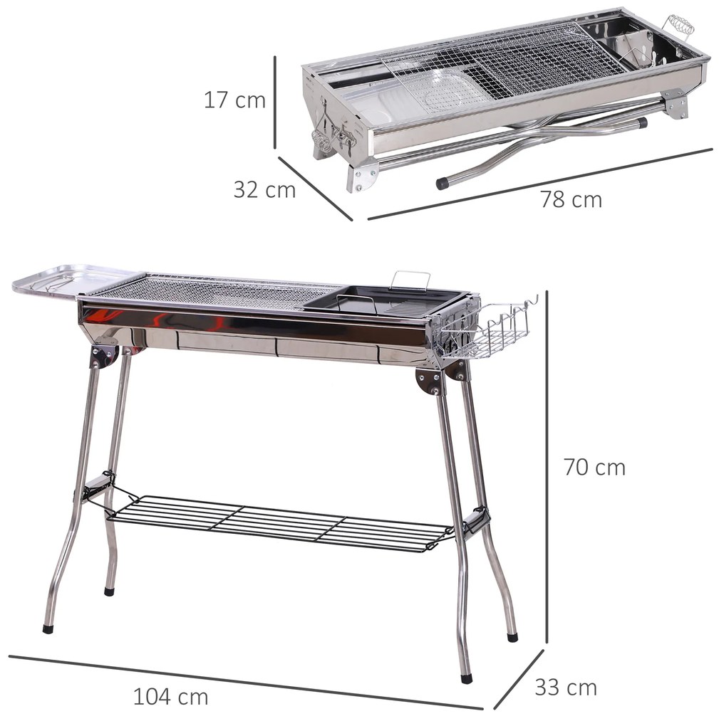 Outsunny Barbecue pe Carbune Pliabil Portabil in Otel 104x33x70cm