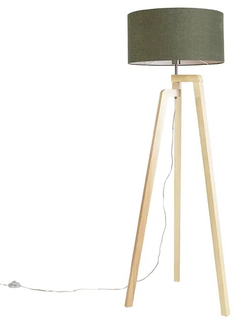 Lampă de podea cu trepied din lemn cu abajur 50 cm verde - Puros