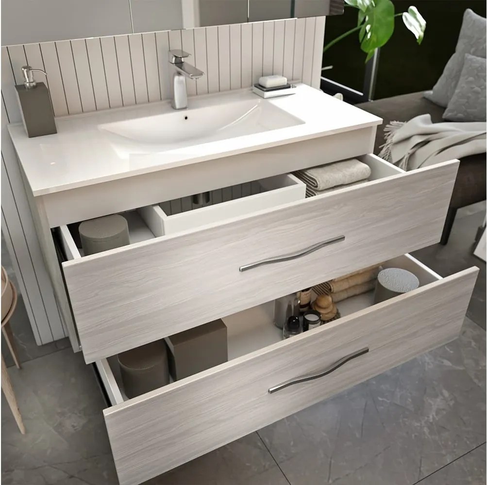 Set lemn masiv gri Mobilier Baie Suspendat Connor texturat 80 cm