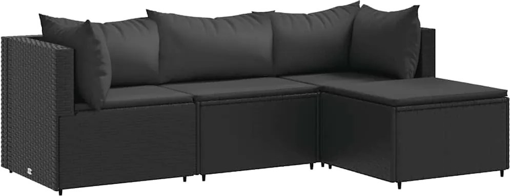 vidaXL Set mobilier relaxare grădină 4 piese cu perne poliratan negru
