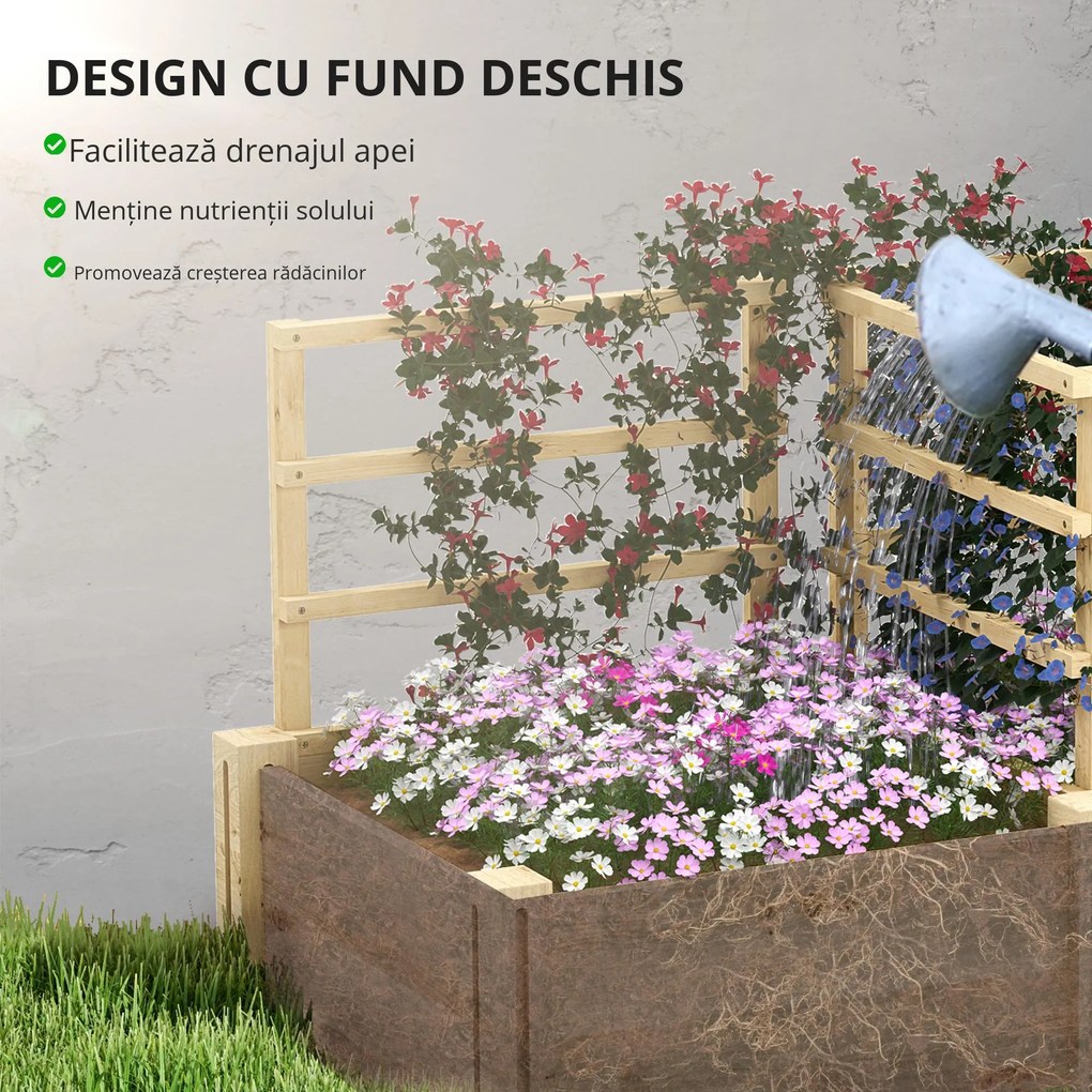 Outsunny Jardinieră Înălțată din Lemn cu 3 Suporturi pentru Plante, 119x62,5x64 cm, Natural | Aosom Romania