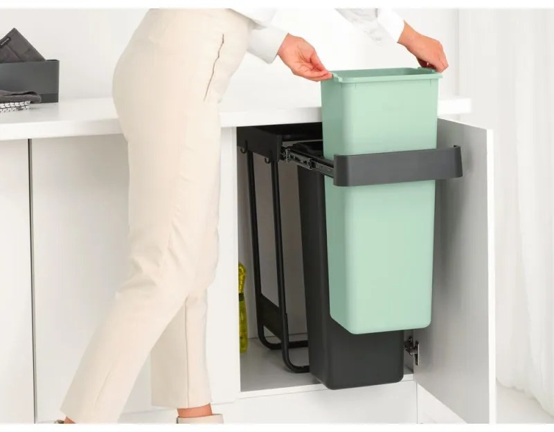 Brabantia Coș de colectare selectivă Sort&Go 1008863, 2x30 l, Montaj intern cu cadru telescopic, Gri/verde