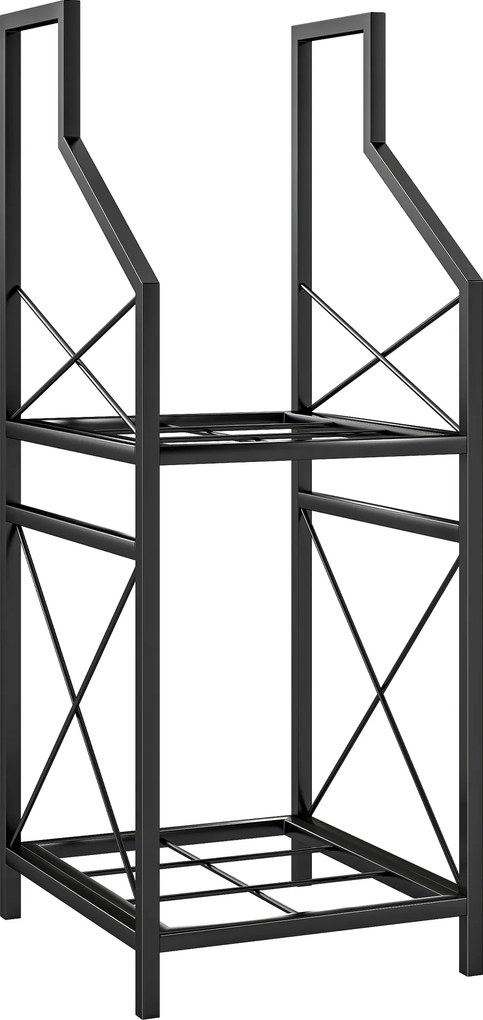 Outsunny Suport de Lemne Exterior a 2 Livelli din Metal cu Bază Ridicată Negru | Aosom Romania