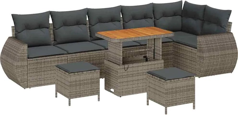 vidaXL Set de canapele pentru grădină cu pernă 9 pcs Gri Poli Rattan